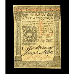 Pennsylvania October 1, 1773 50s Very Choice New. A han Pennsylvania October 1, 1773 50s Very Choice