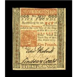 Pennsylvania April 10, 1775 L5 Very Choice New. A perfe Pennsylvania April 10, 1775 L5 Very Choice N