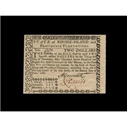 Rhode Island July 2, 1780 $2 Gem New. The second note f Rhode Island July 2, 1780 $2 Gem New.