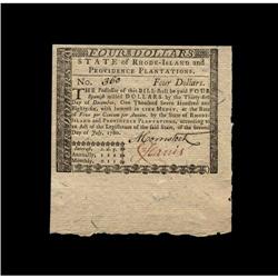 Rhode Island July 2, 1780 $4 Superb Gem New. An absolut Rhode Island July 2, 1780 $4 Superb Gem New.