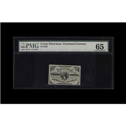 Fr. 1226 3¢ Third Issue PMG Gem Uncirculated 65. A hand Fr. 1226 3¢ Third Issue PMG Gem Uncirculated