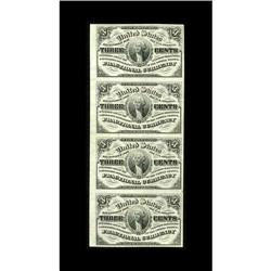 Fr. 1226 Milton 3R3.1c 3¢ Third Issue Vertical Strip of Fr. 1226 Milton 3R3.1c 3¢ Third Issue Vertic