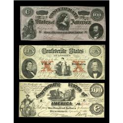 Three CSA Notes.T13 $100 1861 XF, small edge tearT26 $1 Three CSA Notes.