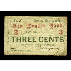 Groton, CT- E.D. Avery 3¢ Dec. 1, 1862A neat note print Groton, CT- E.D. Avery