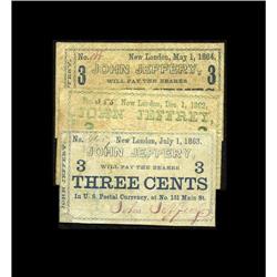 New London, CT- John Jeffrey 3¢ (3) Dec. 1, 1862, July New London, CT- John Jeffrey