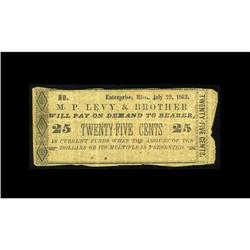Enterprise, MS- M.P. Levy & Brother 25¢ July 29, 1862 L Enterprise, MS- M.P. Levy & Brother