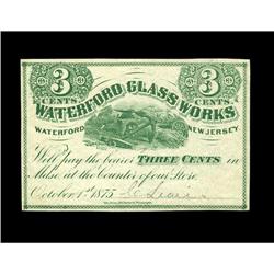 Waterford, NJ- Waterford Glass Works 3¢ Oct. 1, 1875 Wa Waterford, NJ- Waterford Glass Works