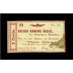 Rochester, NY- Arcade Banking House 3¢ Nov. 15, 1862 Ha Rochester, NY- Arcade Banking House