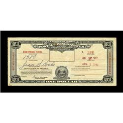 Miami Springs, FL Postal Savings CertificateA $1 Postal Miami Springs, FL Postal Savings Certificate
