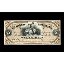 El Banco Boliviano 5 Pesos Fuertes Pick S112 ProofA lov Bolivia