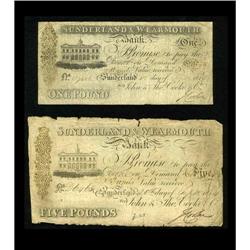 Sunderland & Wearmouth Bank 1 Pound, 5 Pounds Sept. 1, Great Britain