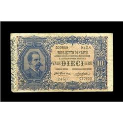 Italy Inverted Back 10 Lire 1888-1925 Pick 20c Italy