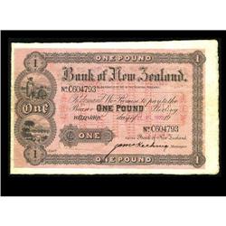 Bank of New Zealand 1 Pound July 1, 1909 Pick Unlisted New Zealand