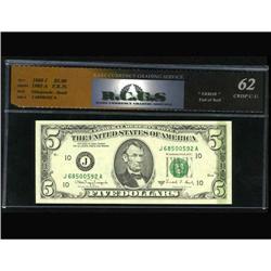 Fr.l 1980-J $5 1988A Federal Reserve Note. RCGS Crisp C Fr.l 1980-J $5 1988A Federal Reserve Note. R