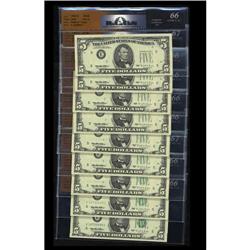 A Run of Fr. 1984-E $5 1995 Federal Reserve Note Third [A Run of Fr. 1984-E $5 1995 Federal Reserve 