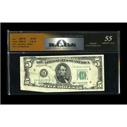 Fr. 1965-H $5 1950D Federal Reserve Note. RCGS About CU Fr. 1965-H $5 1950D Federal Reserve Note. RC