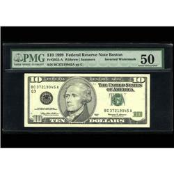 Fr. 2033-A $10 1999 Federal Reserve Note. PMG About Unc Fr. 2033-A $10 1999 Federal Reserve Note. PM