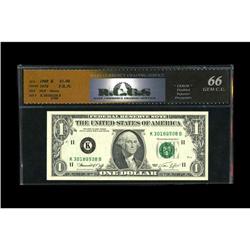 Fr. 1908-K $1 1974 Federal Reserve Note. RCGS Gem CU 66 Fr. 1908-K $1 1974 Federal Reserve Note. RCG