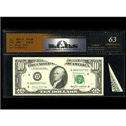 Fr. 2027-D $10 1985 Federal Reserve Note. RCGS Choice C Fr. 2027-D $10 1985 Federal Reserve Note. RC