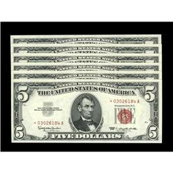 Fr. 1536* $5 1963 Legal Tender Notes. Six Notes. Gem Cr Fr. 1536* $5 1963 Legal Tender Notes. Six No