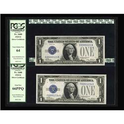 Fr. 1600 $1 1928 Silver Certificates. Fancy Numbers.Her Fr. 1600 $1 1928 Silver Certificates. Two Ex