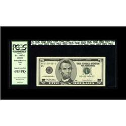 Fr. 1987-E $5 1999 Federal Reserve Note. PCGS Superb Ge Fr. 1987-E $5 1999 Federal Reserve Note. PCG