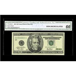 Fr. 2088-E $20 2001 Federal Reserve Note. CGA Gem Uncir Fr. 2088-E $20 2001 Federal Reserve Note. CG