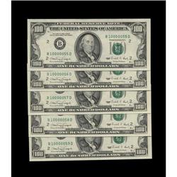 Fr. 2173-B $100 1990 Federal Reserve Notes. Five Cons Fr. 2173-B $100 1990 Federal Reserve Notes. Fi