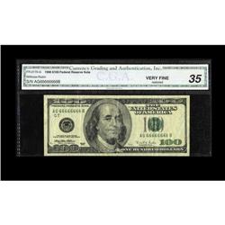 Fr. 2175-G $100 1996 FRN CGA Very Fine 35 Solid 6'' Fr. 2175-G $100 1996 Federal Reserve Note. CGA V