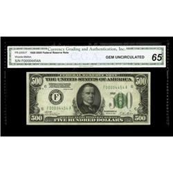 Fr. 2200-F $500 1928 Federal Reserve Note. CGA Gem Cris Fr. 2200-F $500 1928 Federal Reserve Note. C