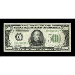 Fr. 2202-G $500 1934A Federal Reserve Note. Choice Cris Fr. 2202-G $500 1934A Federal Reserve Note. 