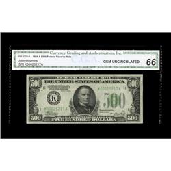 Fr. 2202-K $500 1934A Federal Reserve Note. CGA Gem Unc Fr. 2202-K $500 1934A Federal Reserve Note. 
