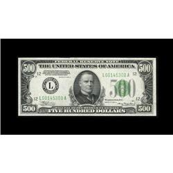 Fr. 2202-L $500 1934A Federal Reserve Note. Choice Abou Fr. 2202-L $500 1934A Federal Reserve Note. 