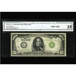 Fr. 2210-G $1000 1928 Federal Reserve Note. CGA Very Fi Fr. 2210-G $1000 1928 Federal Reserve Note. 