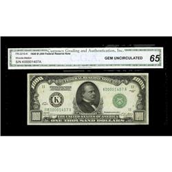 Fr. 2210-K $1000 1928 Federal Reserve Note. CGA Gem Unc Fr. 2210-K $1000 1928 Federal Reserve Note. 