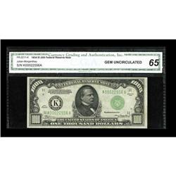 Fr. 2211-K $1000 1934 Federal Reserve Note. CGA Gem Unc Fr. 2211-K $1000 1934 Federal Reserve Note. 