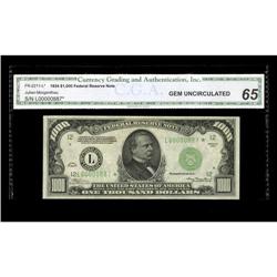 Fr. 2211-L* $1000 1934 Federal Reserve Note. CGA Gem Un Fr. 2211-L* $1000 1934 Federal Reserve Note.