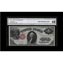 Fr. 36 $1 1917 Legal Tender CGA Gem Uncirculated 68. Hu Fr. 36 $1 1917 Legal Tender CGA Gem Uncircul