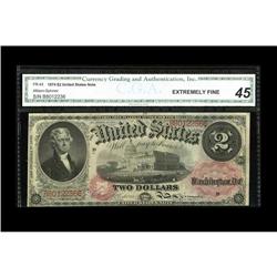 Fr. 43 $2 1874 Legal Tender CGA Extremely Fine 45. Very Fr. 43 $2 1874 Legal Tender CGA Extremely Fi