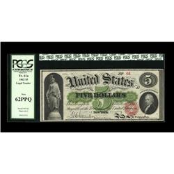 Fr. 61a $5 1862 Legal Tender PCGS New 62PPQ. The margin Fr. 61a $5 1862 Legal Tender PCGS New 62PPQ.