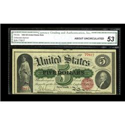 Fr. 63b $5 1863 Legal Tender CGA About Uncirculated 53. Fr. 63b $5 1863 Legal Tender CGA About Uncir