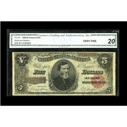 Fr. 363 $5 1891 Treasury Note CGA Very Fine 20. This ce Fr. 363 $5 1891 Treasury Note CGA Very Fine 