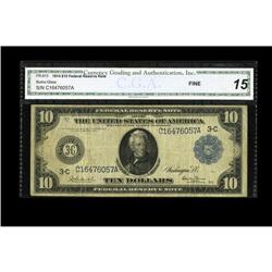 Fr. 913 $10 1914 Federal Reserve Note CGA Fine 15. Well Fr. 913 $10 1914 Federal Reserve Note CGA Fi