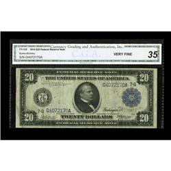 Fr. 988 $20 1914 Federal Reserve Note CGA Very Fine 35. Fr. 988 $20 1914 Federal Reserve Note CGA Ve