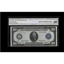 Fr. 1084 $100 1914 Federal Reserve Note CGA About Uncir Fr. 1084 $100 1914 Federal Reserve Note CGA 