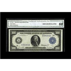 Fr. 1087 $100 1914 FRN CGA Gem 68. 11 notes known. Fr. 1087 $100 1914 Federal Reserve Note CGA Gem U