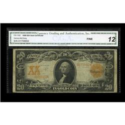 Fr. 1182 $20 1906 Gold Certificate CGA Fine 12. Well ma Fr. 1182 $20 1906 Gold Certificate CGA Fine 
