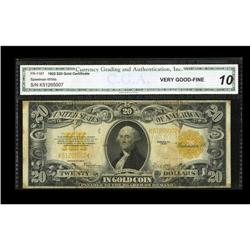 Fr. 1187 $20 1922 Gold Certificate CGA Very Good-Fine 1 Fr. 1187 $20 1922 Gold Certificate CGA Very 