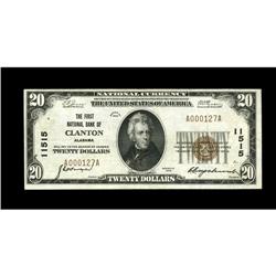 Clanton, AL - $20 1929 Ty. 1 The First NB Ch. # 11515T Clanton, AL
