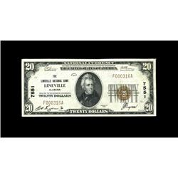 Lineville, AL - $20 1929 Ty. 1 The Lineville NB Ch. # 7 Lineville, AL